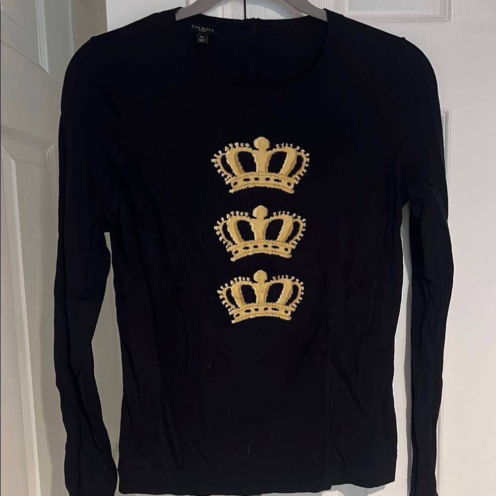 Talbots Black and Gold Graphic Long Sleeve Tee